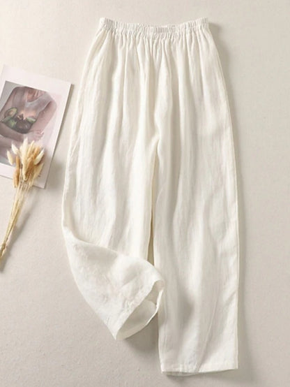 Cotton and Linen Casual Cropped Pants