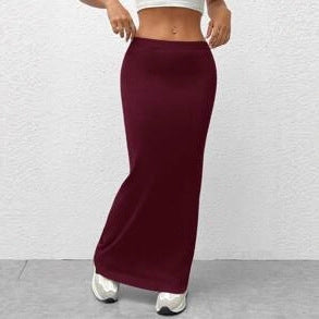 Womens Solid Color Slim Long Skirt