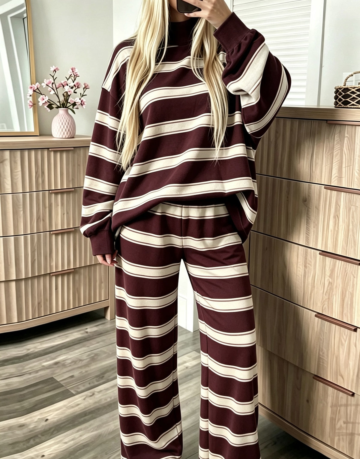 Women's Striped Tracksuit Two-Piece Set Long Sleeve Casual Pants Suit