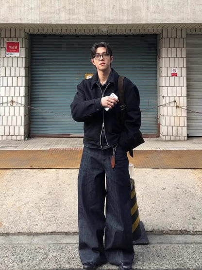 Heavyweight Raw Denim Jeans with Concealed Button Design