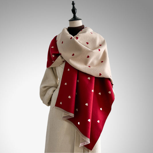 Double Sided Heart Pattern Womens Scarf