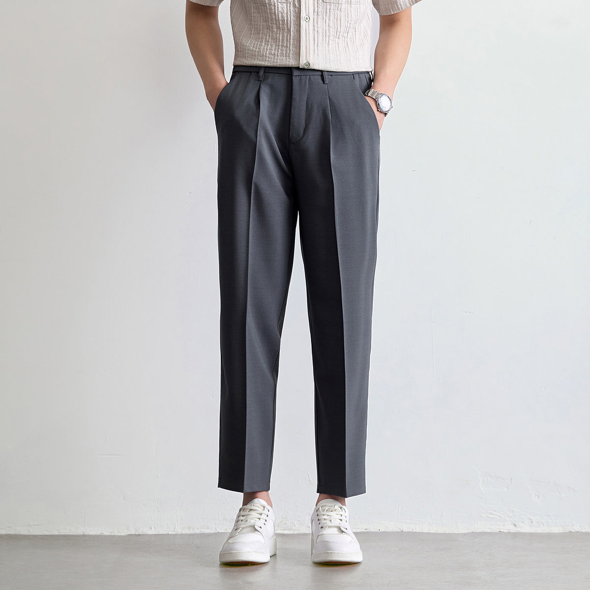 Mens Ice Silk Straight Leg Cropped Pants