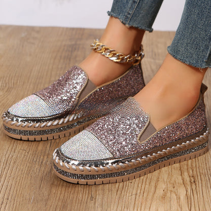 Women's Casual Rhinestone Loafers with Thick Sole
