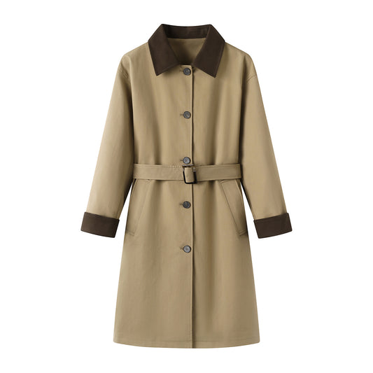 Trenchcoat voor dames met contrasterende kraag