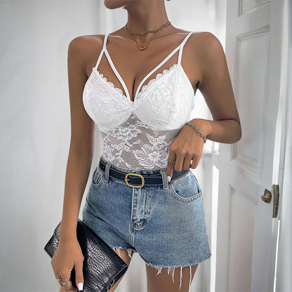 Witte Uitgesneden Kanten Slim Fit bodysuit