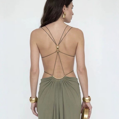 Elegant Hollow Out Halter Neck Long Dress