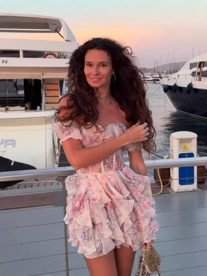 Floral Print Off-Shoulder Ruffle Dress