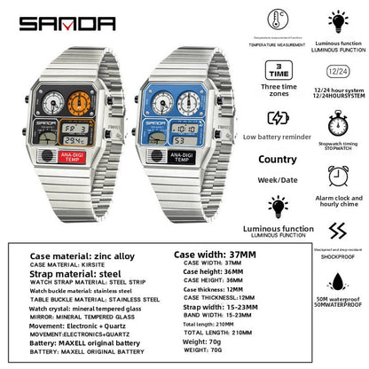 Dual Display 50m Water Resistant Electronic Watch