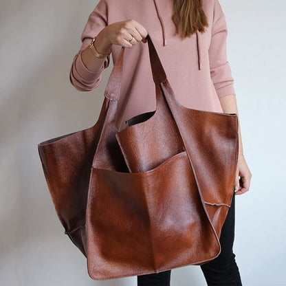 Simple Soft Leather Large Capacity Shoulder Hand Tote Bag