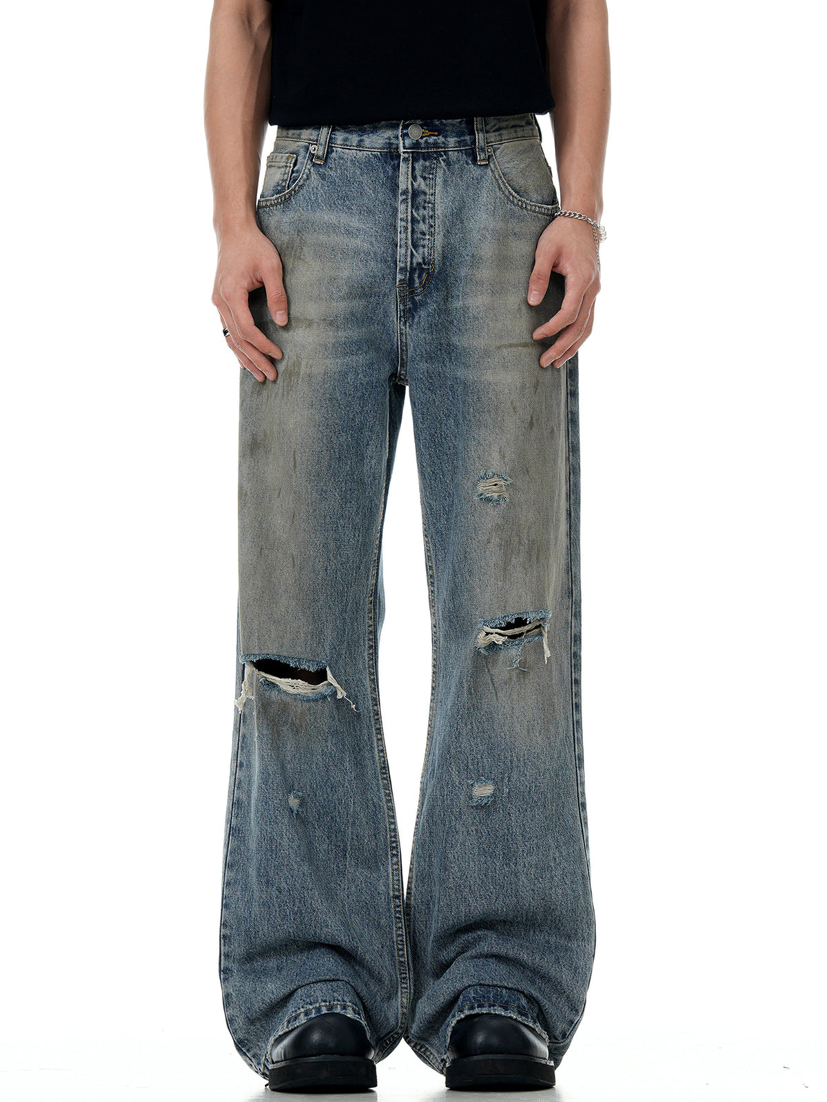 Distressed Bootcut Denim Jeans