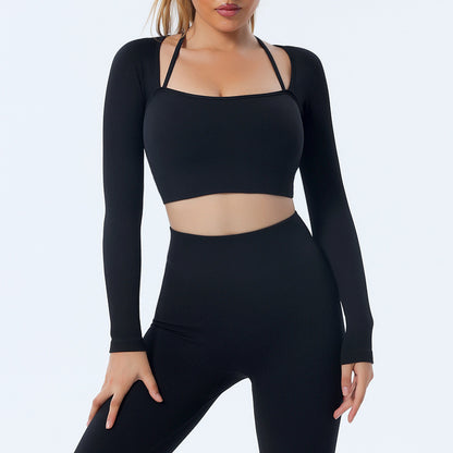 Womens Halterneck Long Sleeve Yoga Suit Tight Fitness Wear