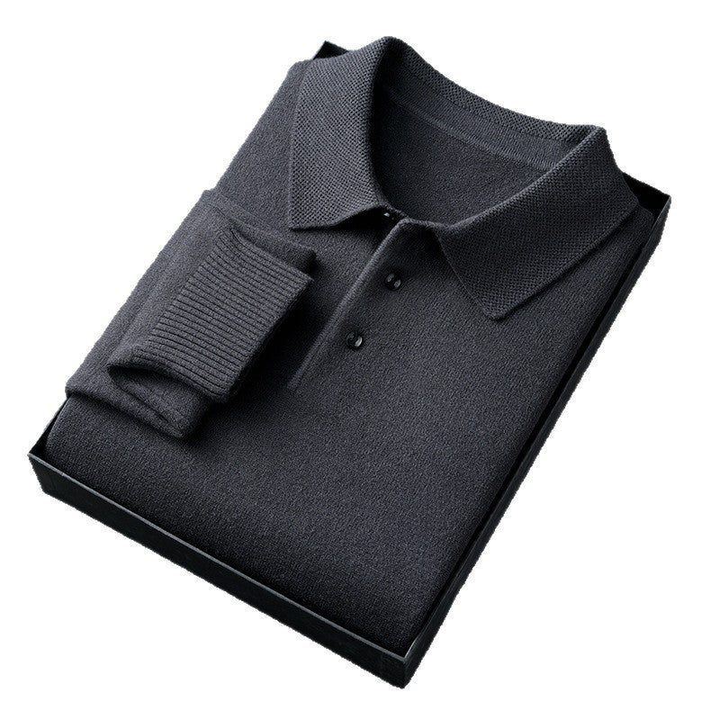 Mens Wool Blend Sweater with Turn-Down Collar
