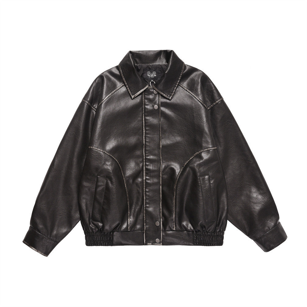 Versleten revers PU-leren jas heren Europees en Amerikaans