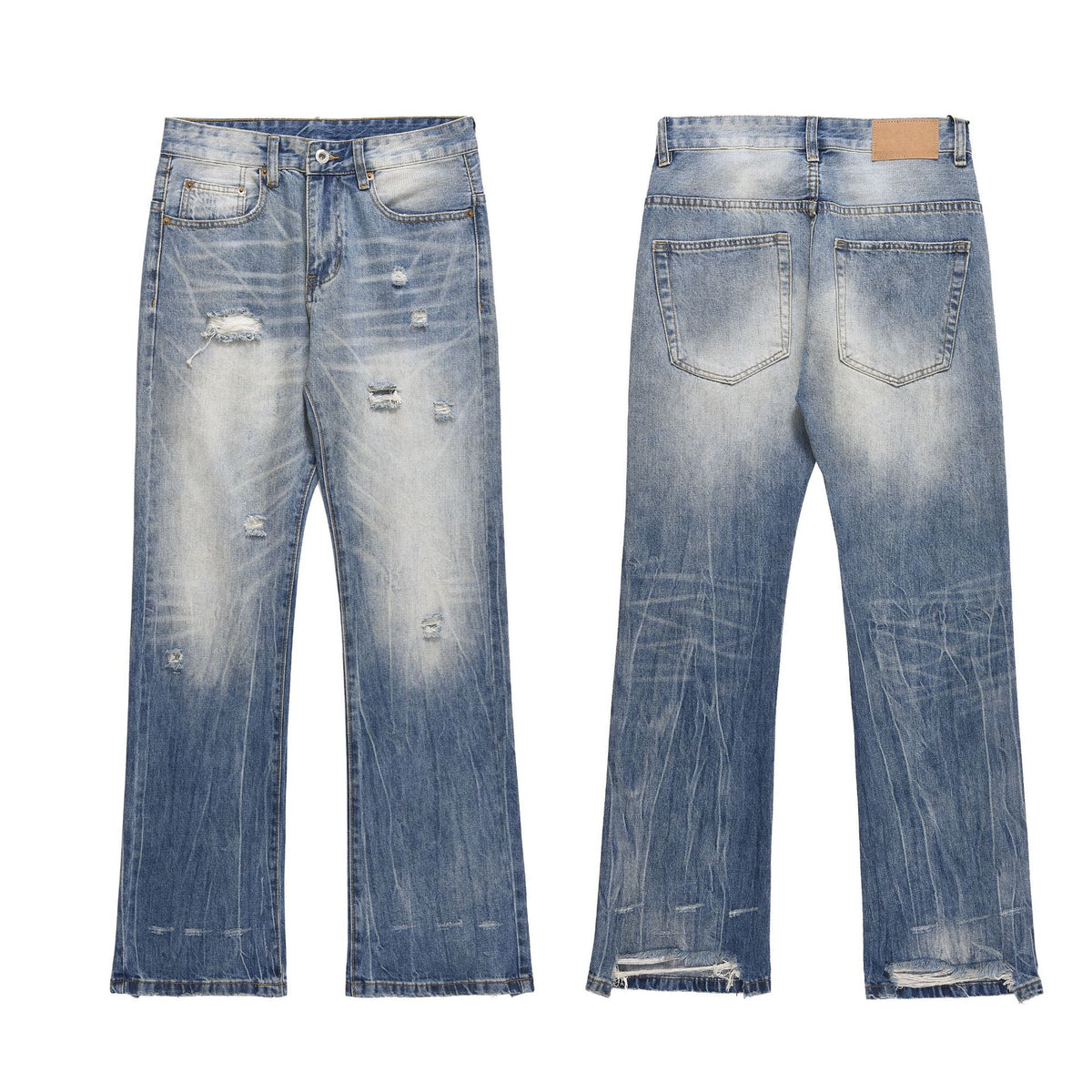 Mens Washed Denim Jeans with Micro Flare