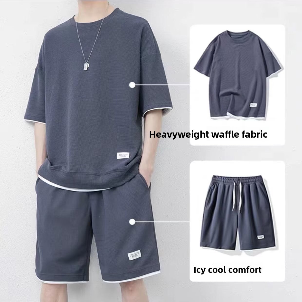 Mens Summer Waffle Short Sleeve Set