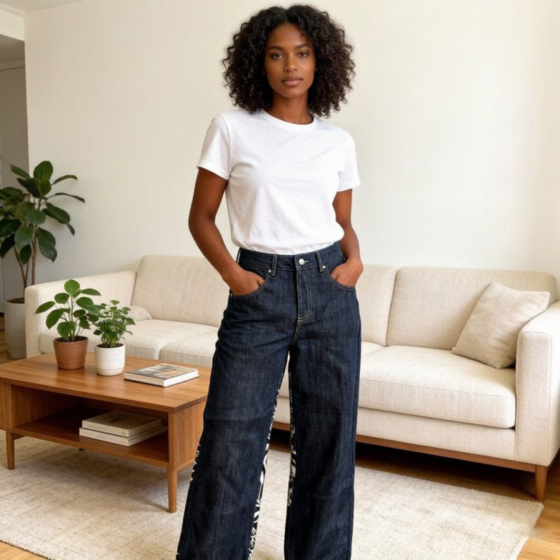 Y2K Draak Tijgerprint Denim Broek met Trekkoord