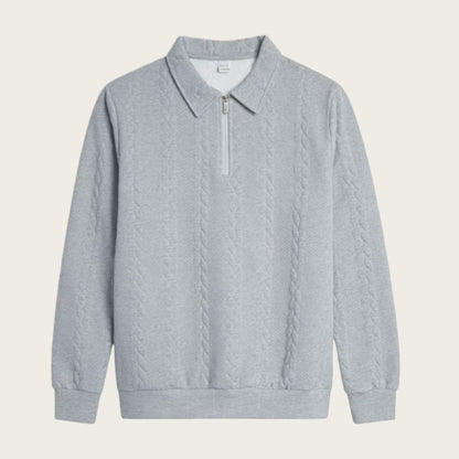 Men Jacquard Lapel Zip Up Jacket Casual Long Sleeve Sweatshirt