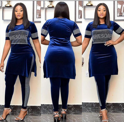 Elegant Velvet Women Suit with Hot Drill Details