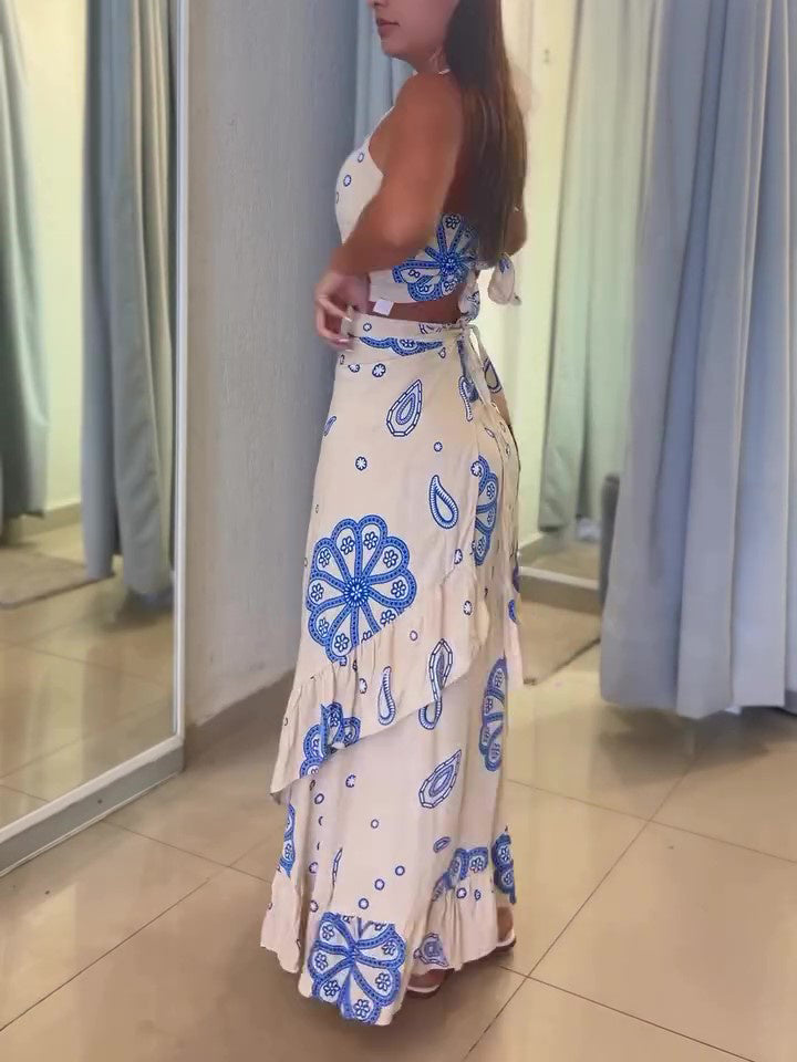 Vakantie Cashew Bloemenprint Sling Ruffle Rok Set