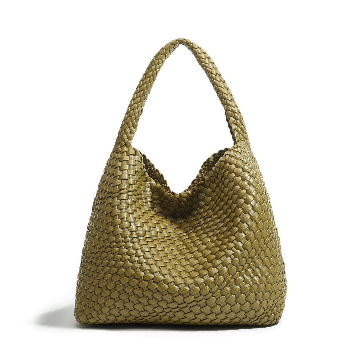 Handgeweven PU-leren bucket bag voor dames