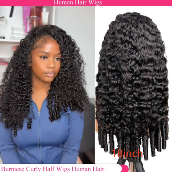 Half Wig Machine-Made 3-in-1 Burmese Curly