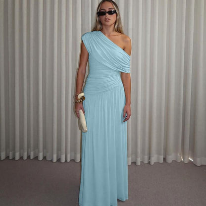 Slant Collar Pleated Dress