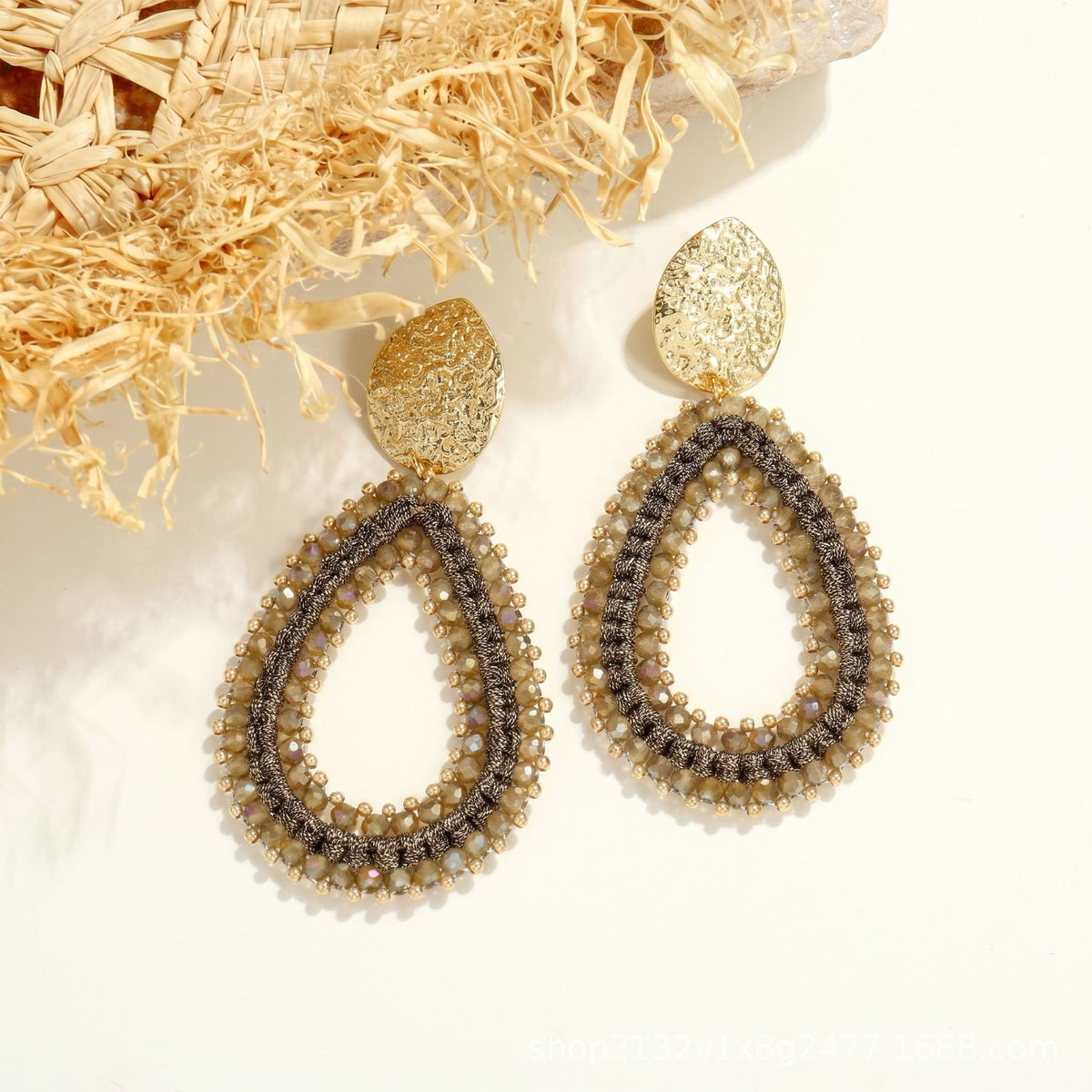 Geometric Oval Crystal Drop Earrings