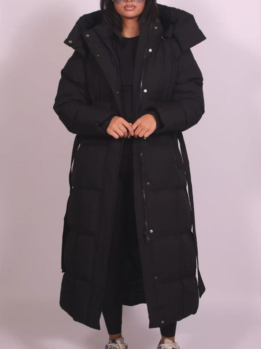 Women's Long Corduroy Down Jacket with Hood