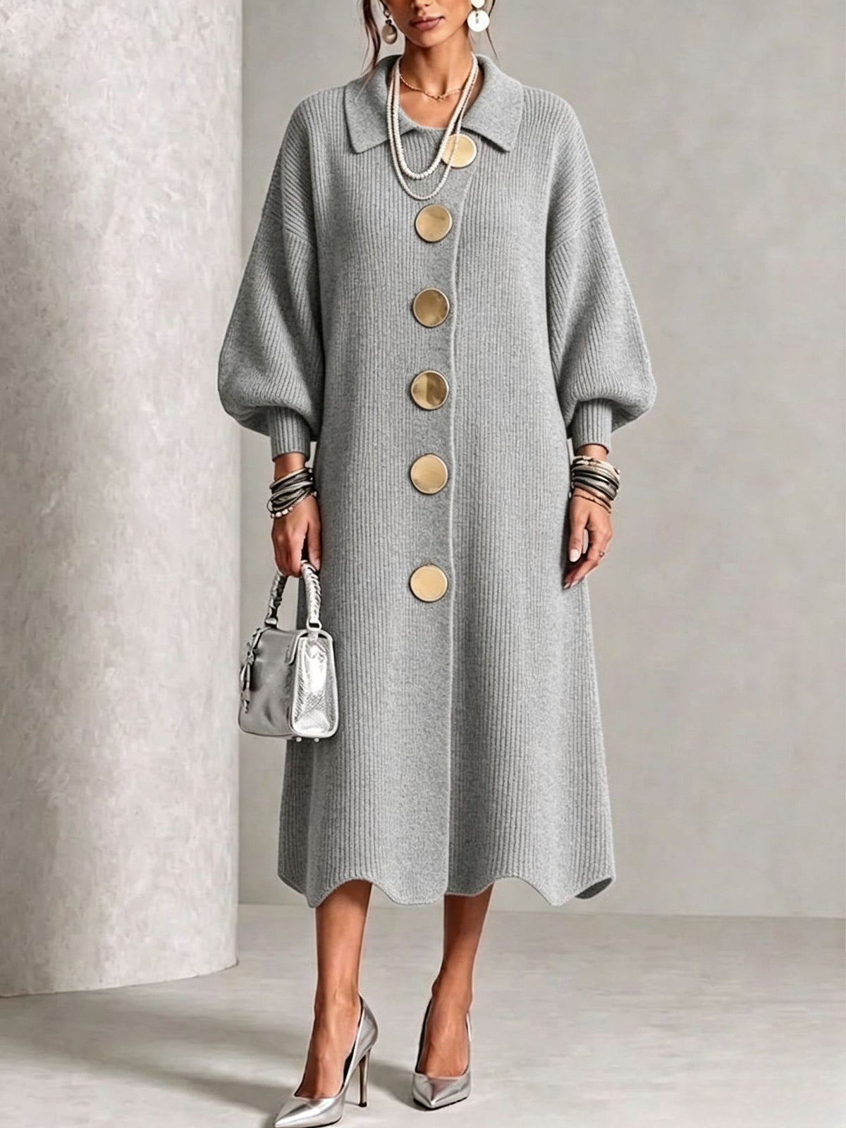 Womens Polo Collar Knit Dress