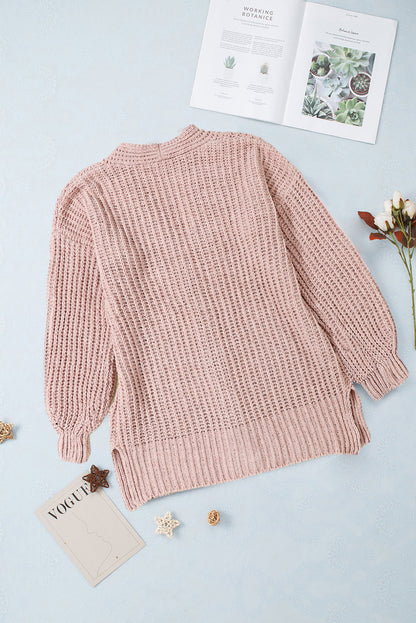 Gray Buttoned Front Drop Shoulder Knitted Cardigan