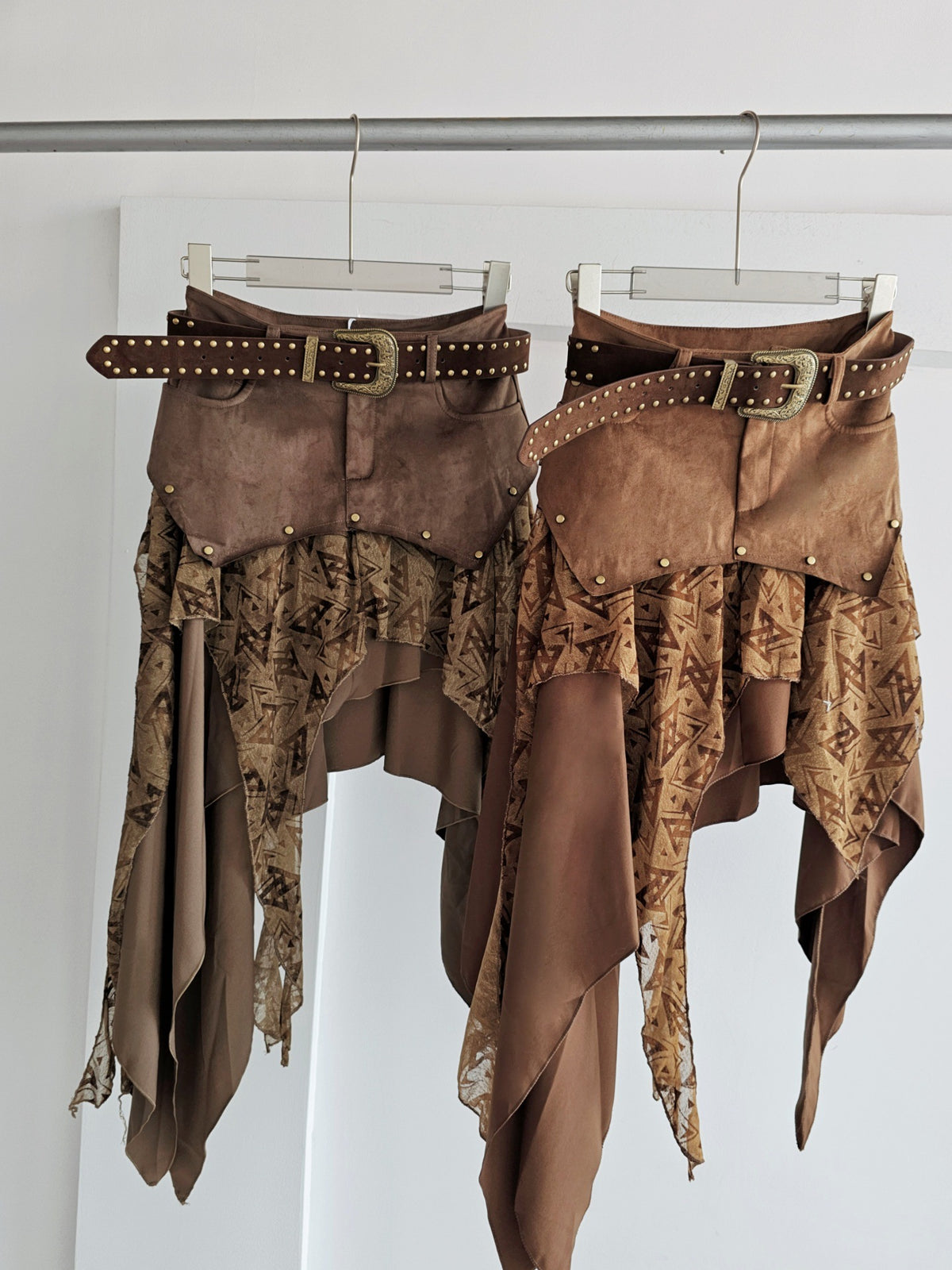 Patchwork Faux Suede Chiffon Midi Skirt