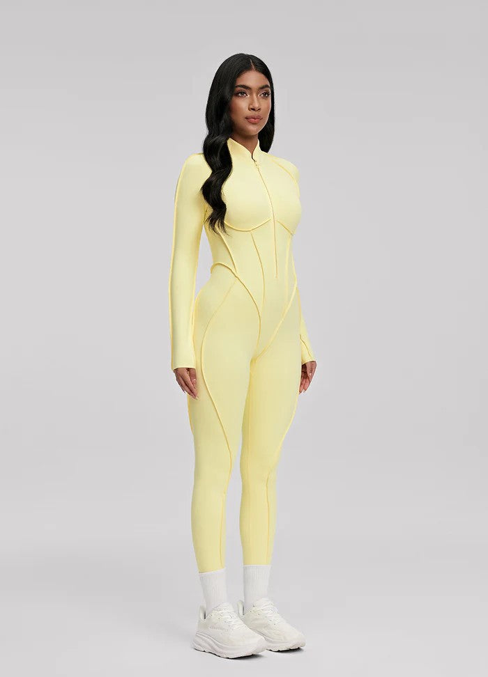 Yoga sports jumpsuit long sleeve zipper fitness suit for women