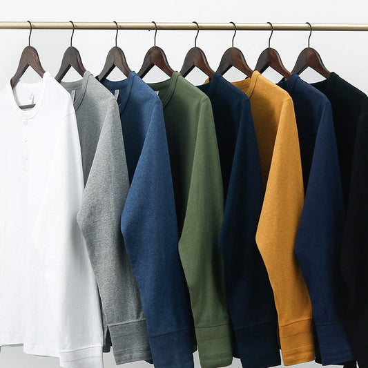 Men's Heavyweight Pure Cotton Henry Collar Long-Sleeve Slim Fit T-Shirt