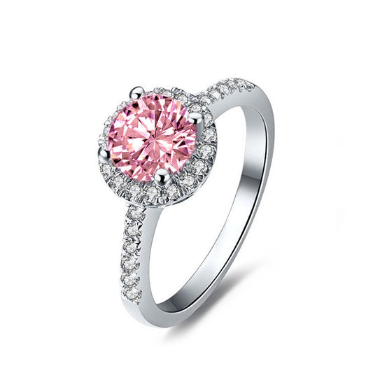 Roze dames S925 sterling zilver ring met moissanite of zirkoon