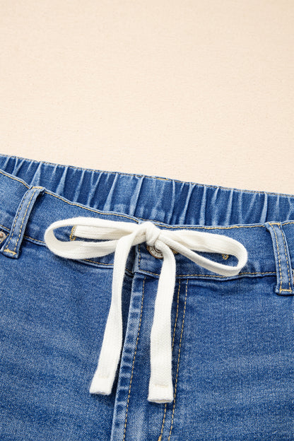 Jeans met acid wash-effect en vetersluiting plus size