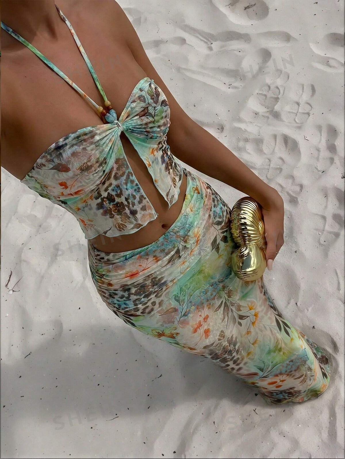 Floral Print Halter Neck Summer Dress