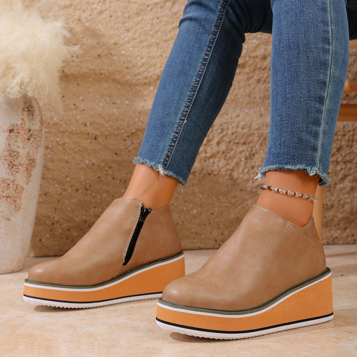 Womens Retro Wedge Boots