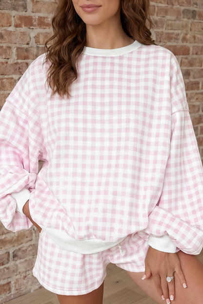 Geruite baggy pullover met trekkoord en casual shorts 2-delige set