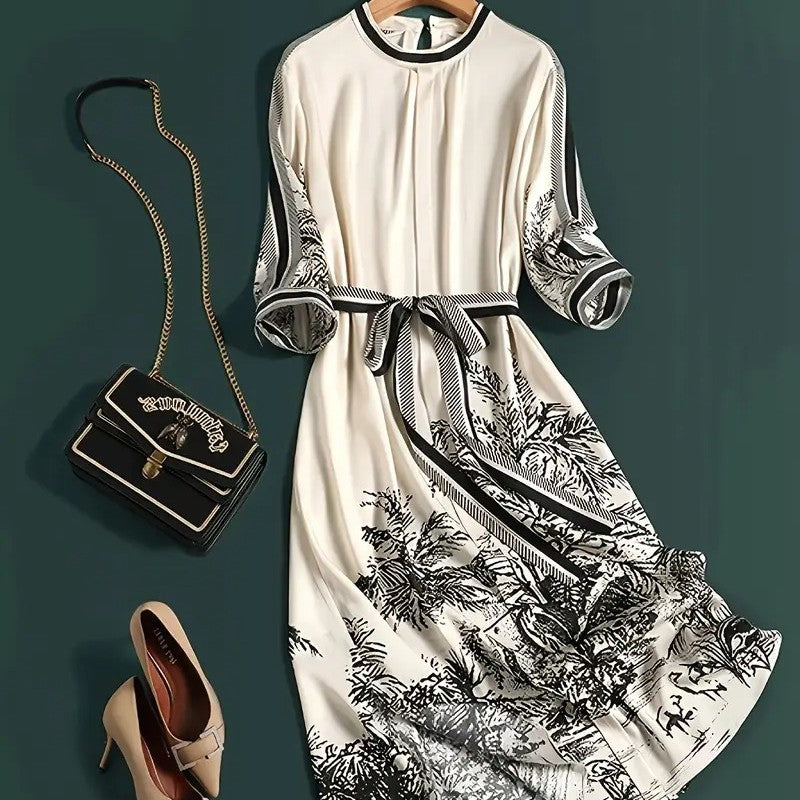 Elegante vintage bloemenjurk A-lijn met tailleband