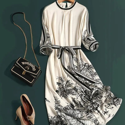 Elegante vintage bloemenjurk A-lijn met tailleband