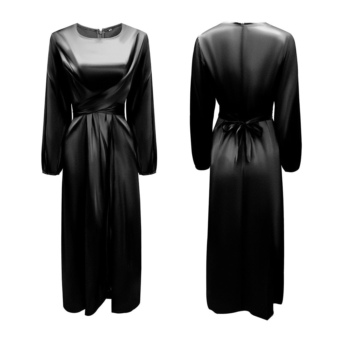 Elegant Satin Tie-Waist Long Dress