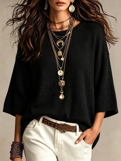 Round-neck outerwear sweater
