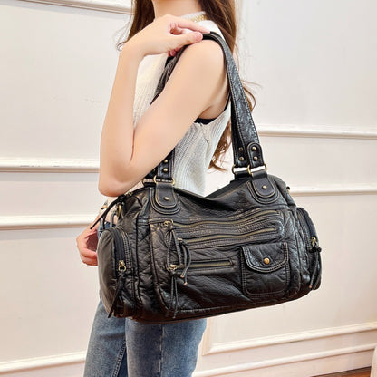 Large Capacity Retro Style Multi-Pocket Tote Bag