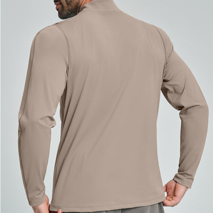 Men's Breathable Half-Zip Long-Sleeve Nylon Top for Fitness and Hiking