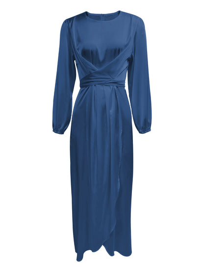 Elegant Satin Tie-Waist Long Dress