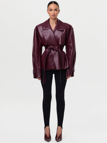 Classic Waist-Cinching PU Leather Jacket