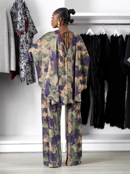 Women's Batwing Shirt and Printed Pants Set