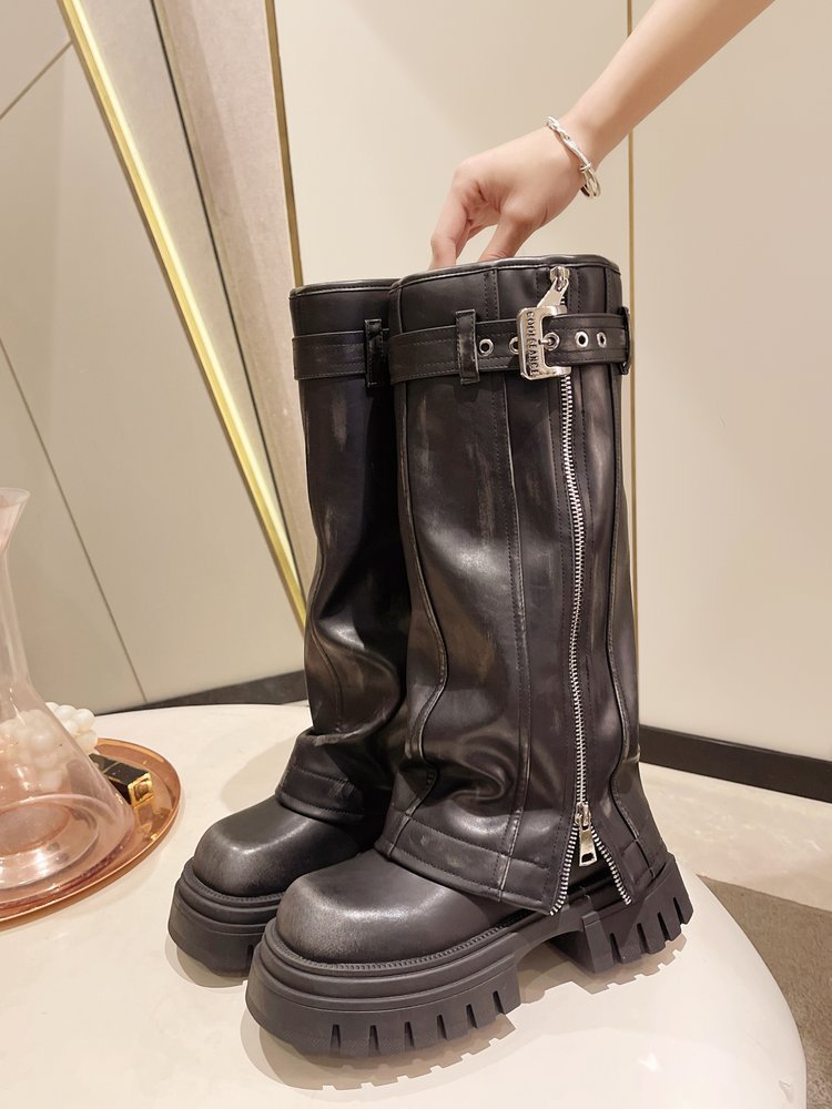 Women's Knee High Retro Cowboy Boots Chunky Heel Square Toe