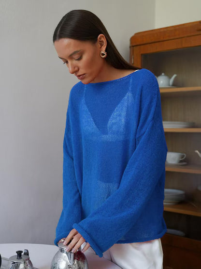 Womens Hollow Knit Pullover Sweater