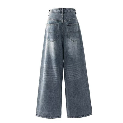 Womens High Waist Wide Leg Denim Trousers